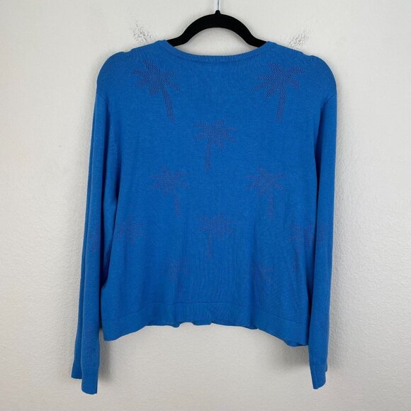 Emily and Fin Womens Large Blue Button Up Cardigan Sweater Palm Tree Print - Picture 7 of 10